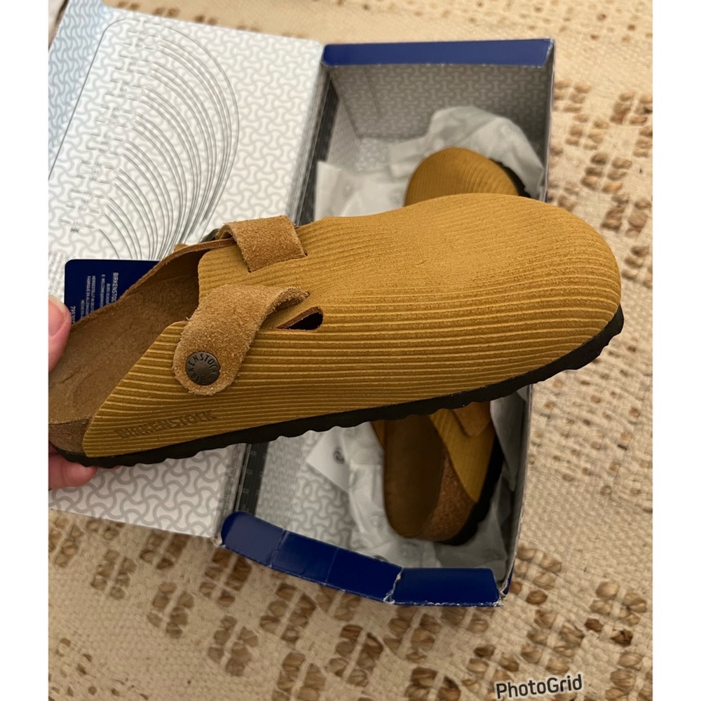 NIB Anthropologie Birkenstocks Boston Embossed Corduroy Cork Brown Clog - Picture 5 of 7